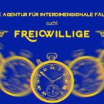 ein verschwommenes uhrenpendel mit der aufschrift: agentur für interdimensionale fälle sucht freiwillige