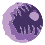 a purple orb that somewhat looks like a planet, or maybe an eyeball? the landmass on the left side looks somewhat like a gecko and the coastline underneath, at closer inspection, seem like teeth that form an open mouth, in its center is either an ocean, or maybe something else, being devoured.